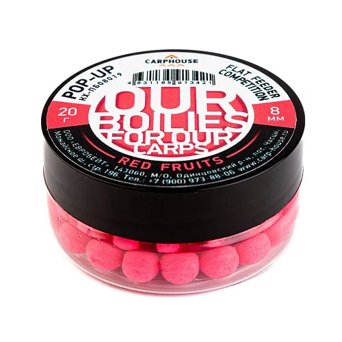 Бойлы Carp House Pop-Up 8 мм Flat Feeder Competition Red Fruits фрукты (Банка)