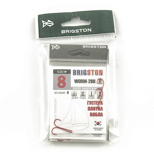 Крючок Brigston Worm 2BH Red № 8 ( уп. 4 шт.)