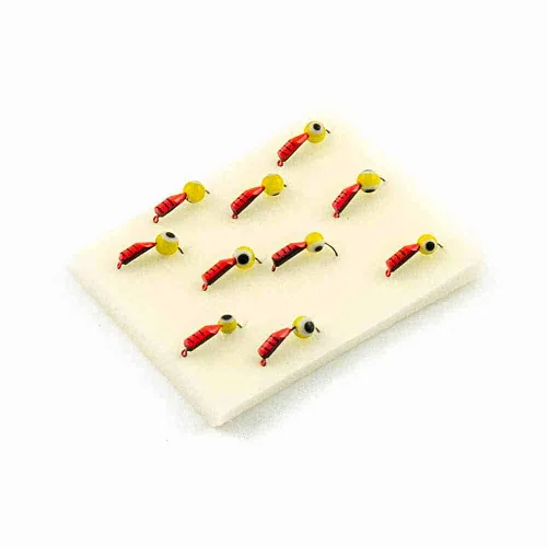 Мормышка вольфрамовая Мастив Безнасадка 2,5 Красный+черный, окуневый глаз 0,5гр (желтый)