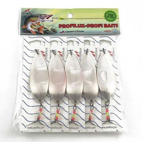 Блесна колеблющаяся Profilux Карсар 21гр цв. 01-к серебро+красный (5 шт в упак.)