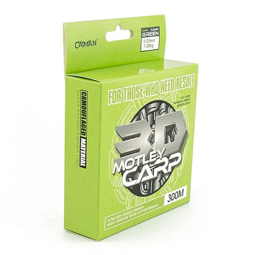 Леска Caiman Motley Carp 300м 3D Camo Green 0,25 мм (6шт в упак)