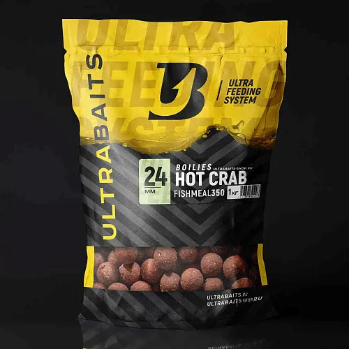 Бойлы прикормочные UltraBaits "Fish Meal 350" (Hot Crab) Острый краб 1 кг 24 мм