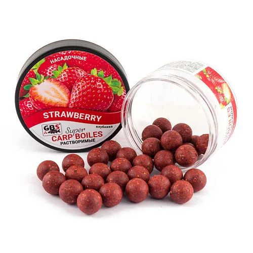 Бойлы GBS насадочные пылящие Strawberry Клубника 16мм (100 г, банка)