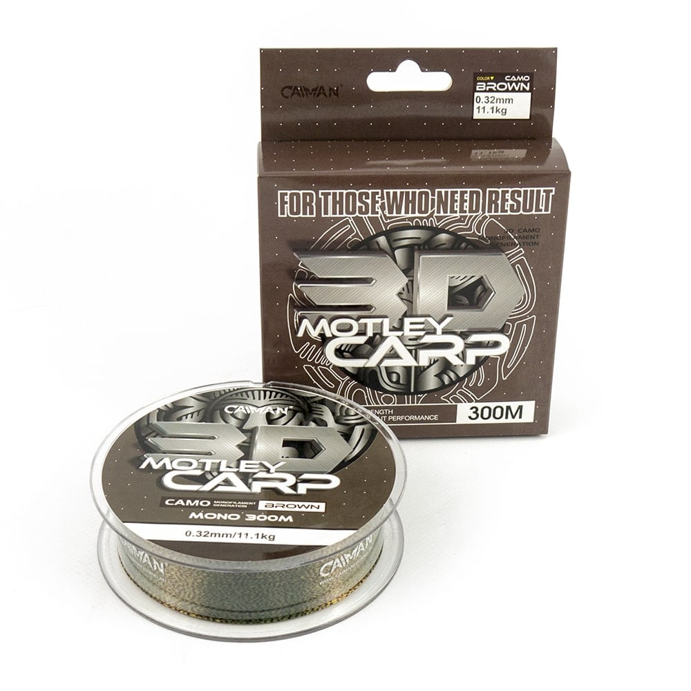 фотография товара Леска Caiman Motley Carp 300м 3D Camo Brown 0,32 мм (6шт в упак) интернет-магазина Caimanfishing